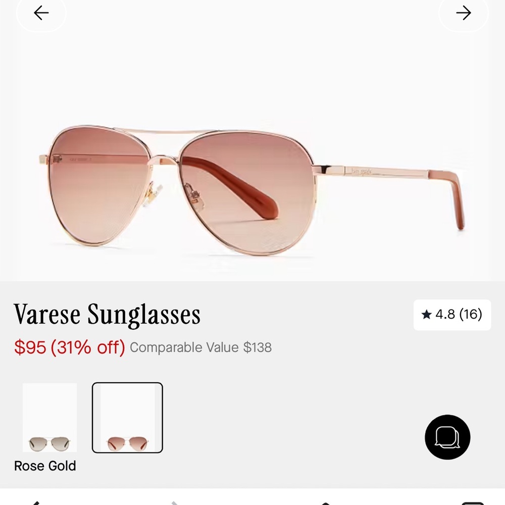 Kate Spade Aviator Sunglasses with Rose Gold Frame
